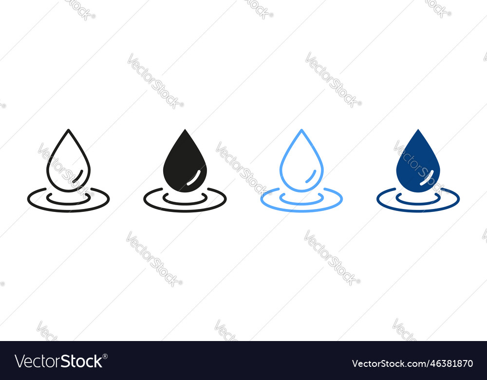 Water drop silhouette and line icon set Royalty Free Vector