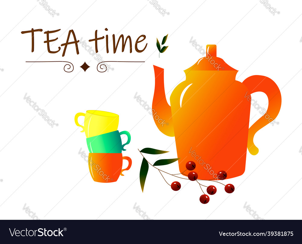 Card template with teapot and cups Royalty Free Vector Image