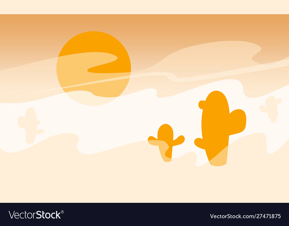 Desert Landscape Banner With Cacti Big Orange Sun Vector Image