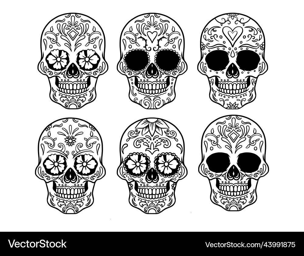 Mexican skulls with patterns Royalty Free Vector Image