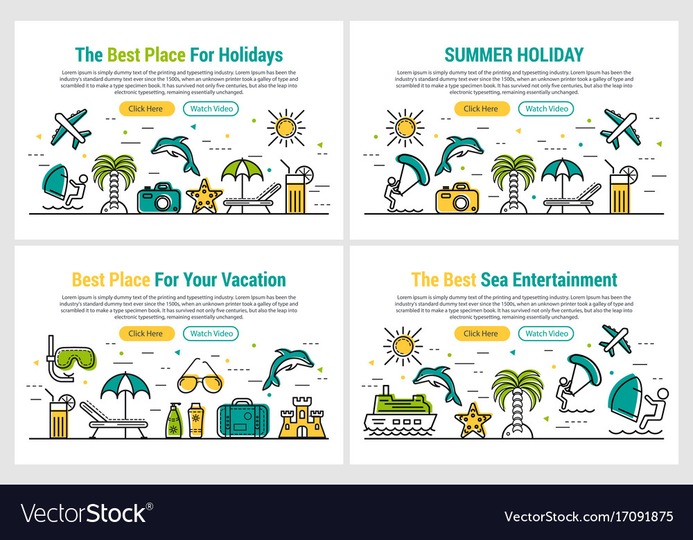 Summer holiday - four rectangular site header Vector Image