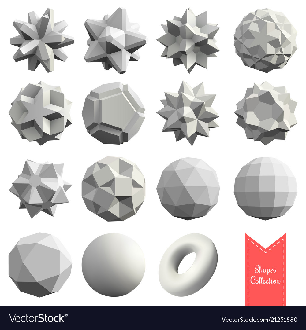 Collection of 15 3d geometric shapes Royalty Free Vector