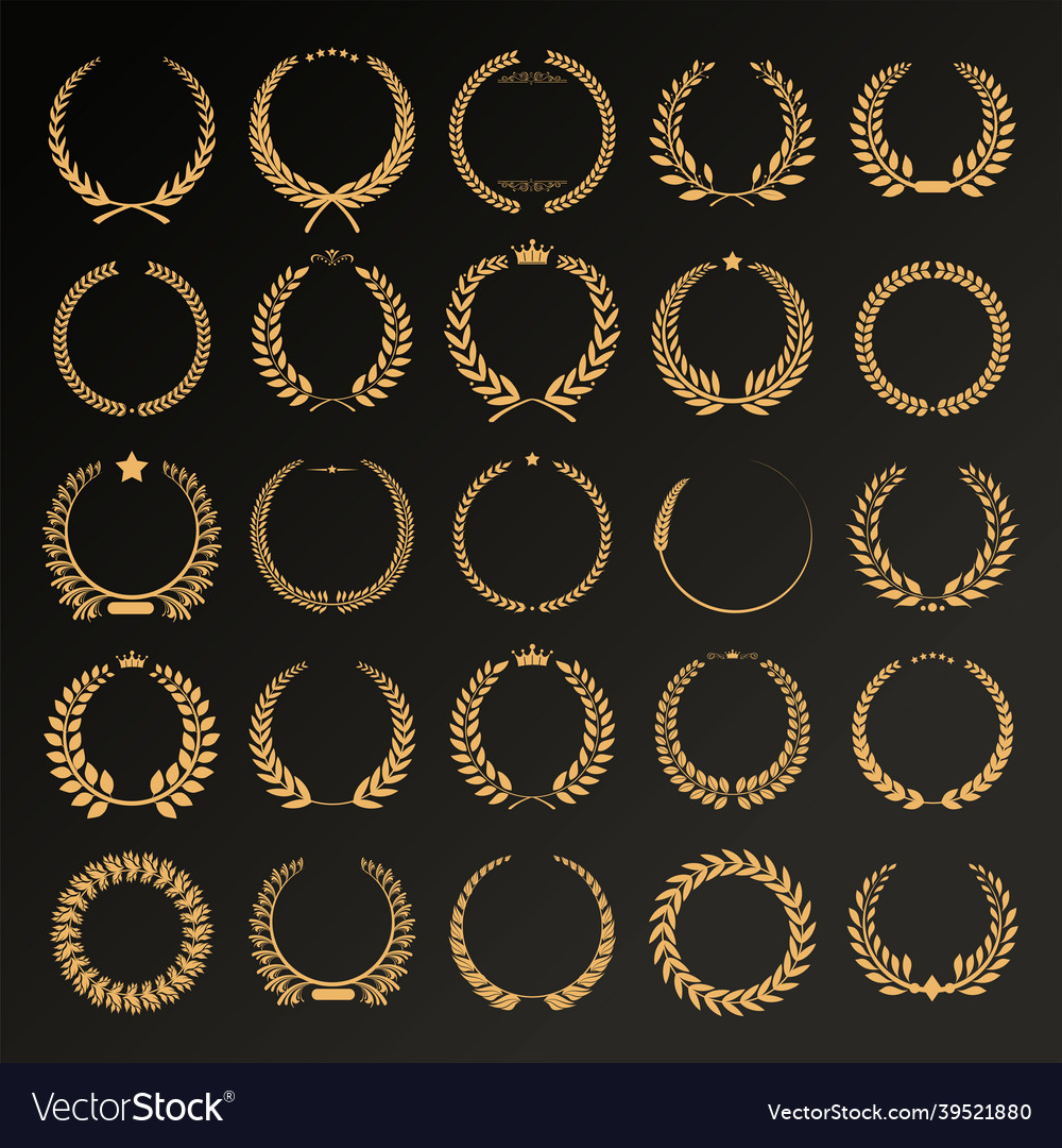 Collection of different laurel wreaths retro vector image Collection of different laurel wreaths retro