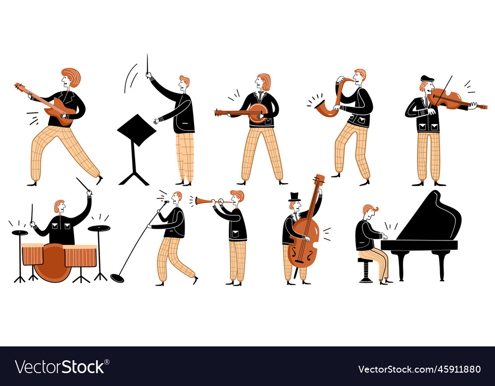 Jazz music festival cartoon character musicians