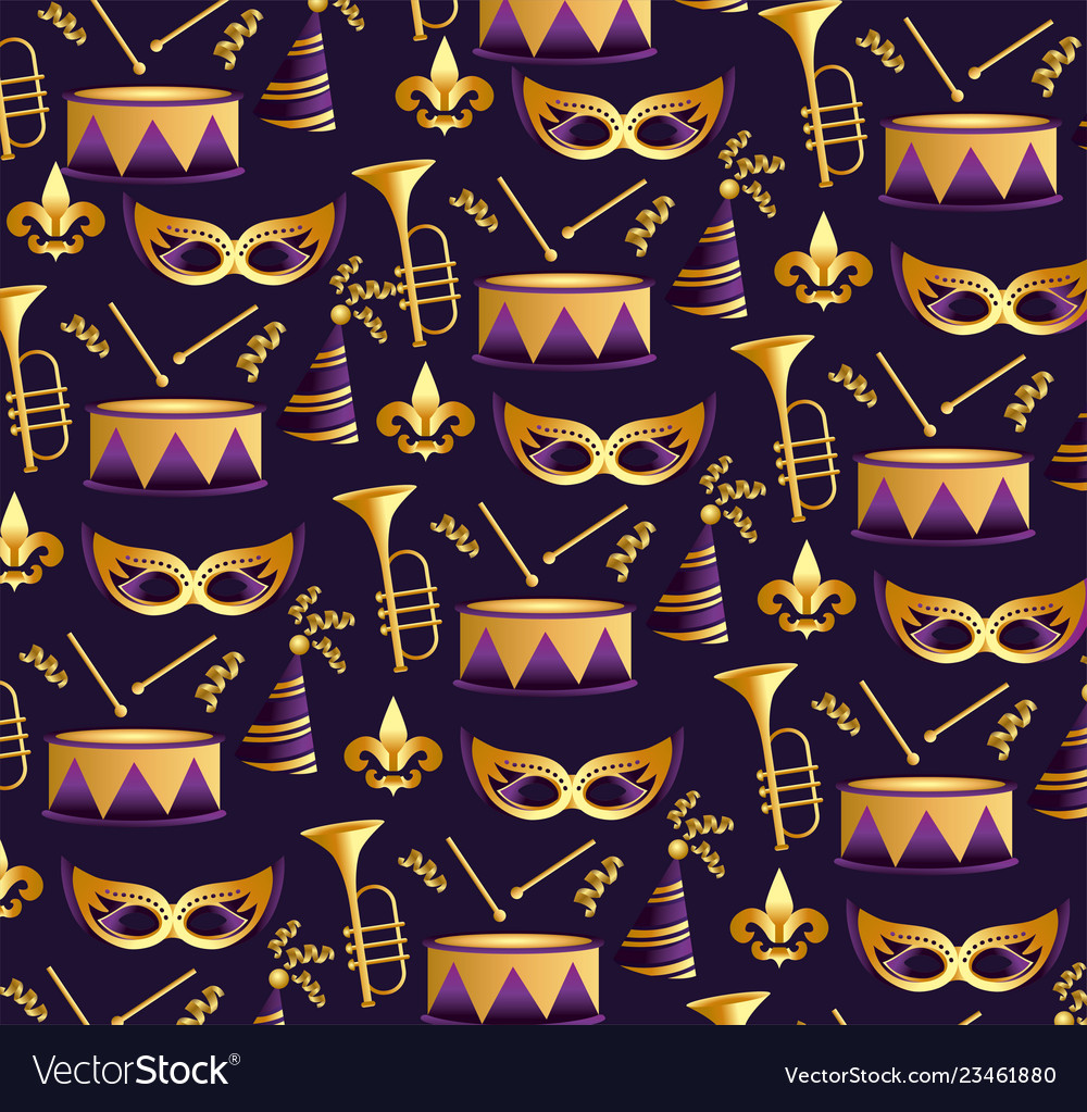 Merdi grass masks with trompet and drum background