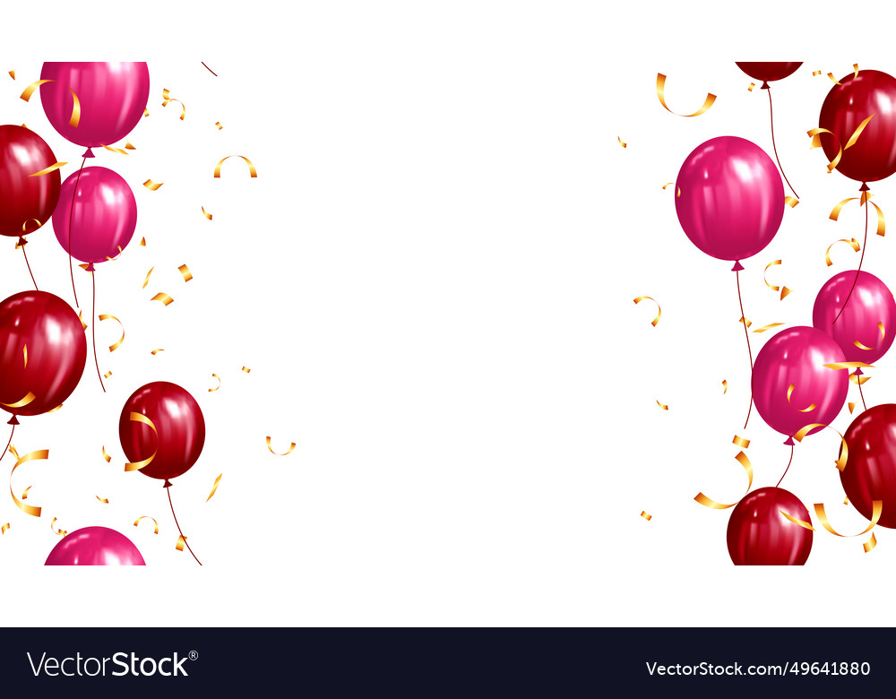 Red balloons and gold confetti concept design Vector Image