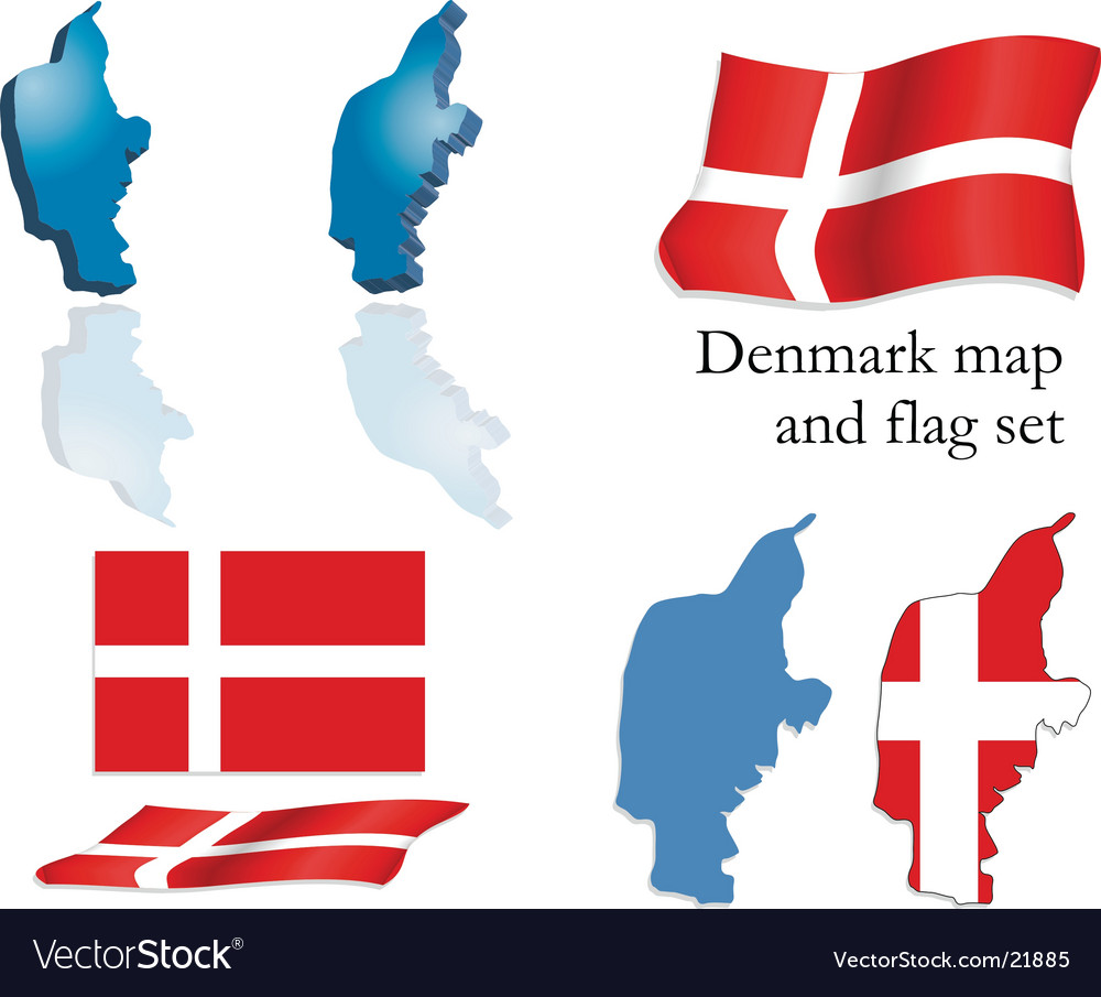 Denmark map and flag set Royalty Free Vector Image