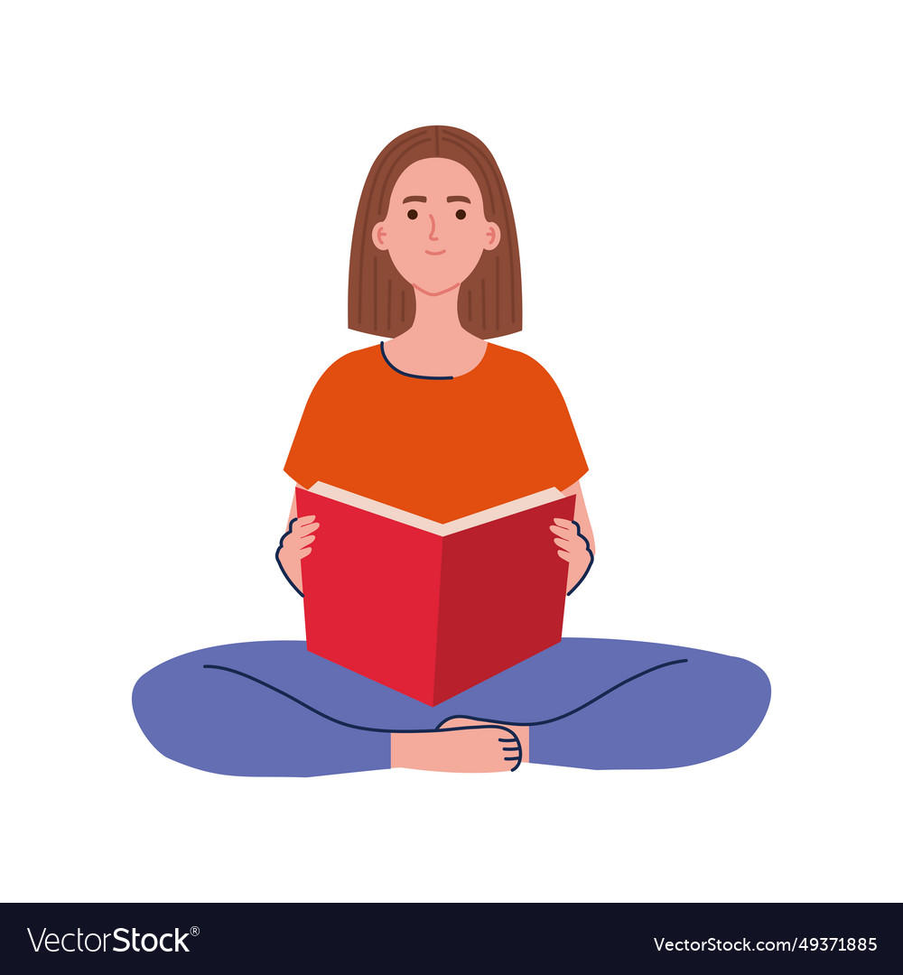 Girl with book happy reading Royalty Free Vector Image