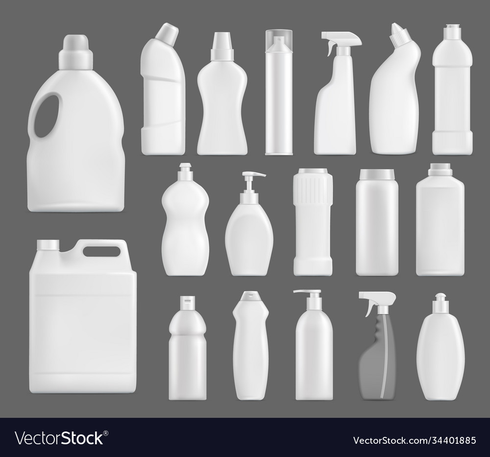 Household chemicals bottles detergents set Vector Image