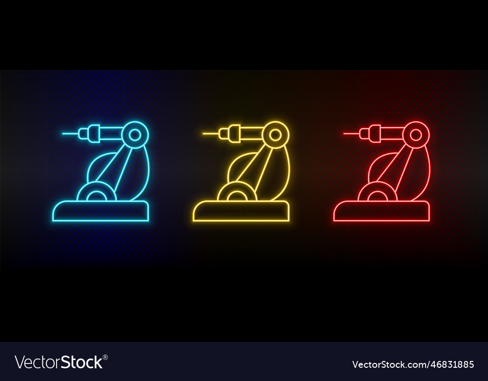 Neon icons hand robotic arm laser set of red blue Vector Image