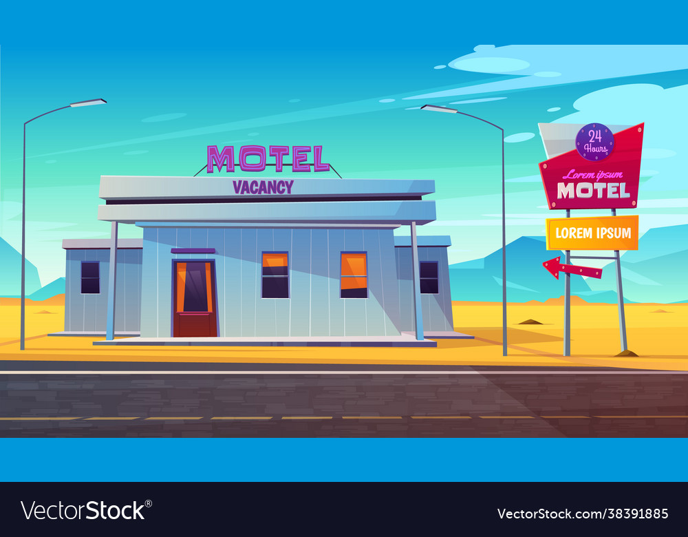 Roadside motel on dessert highway cartoon Vector Image