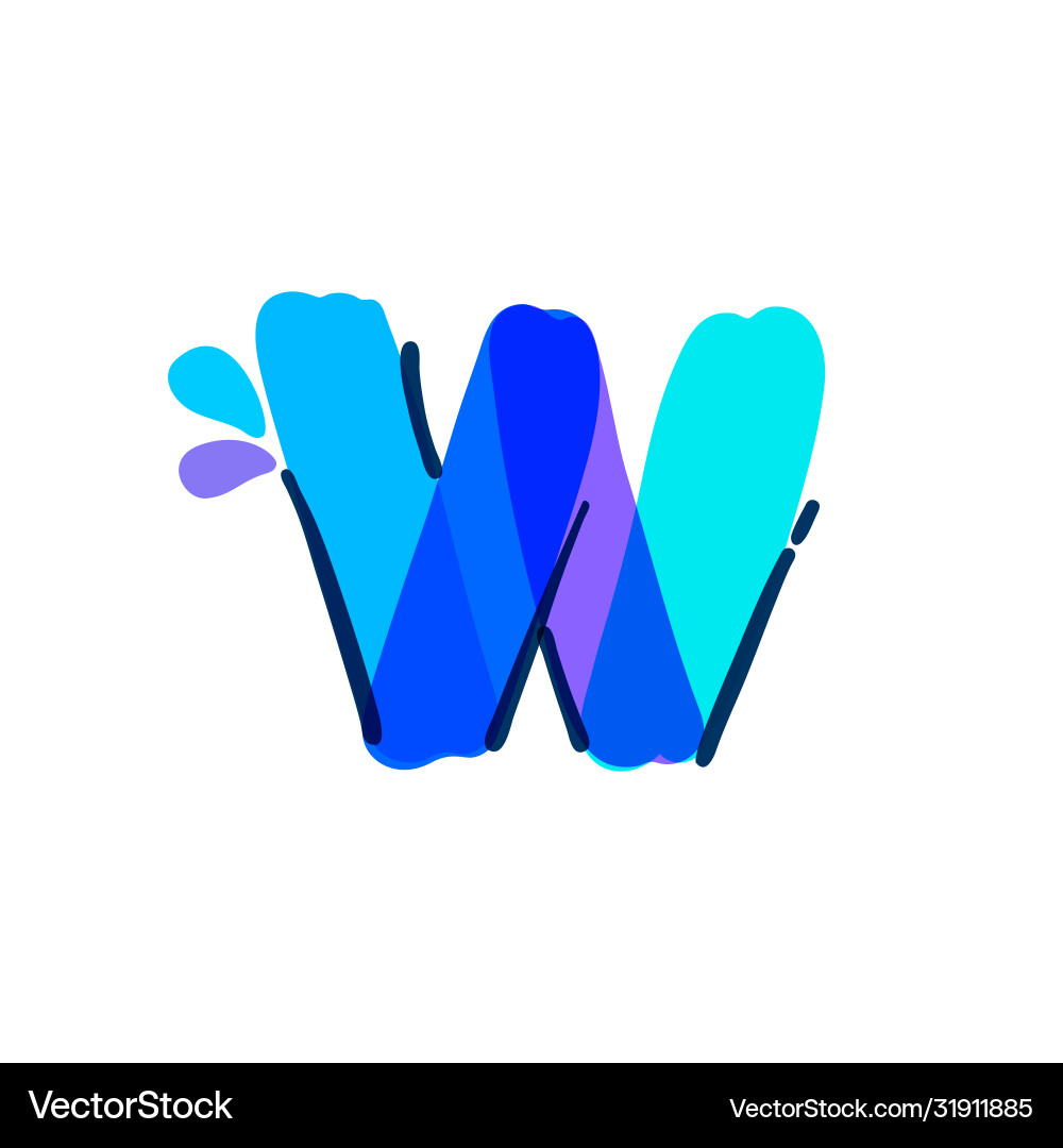 W letter logo with water drops and waves Vector Image