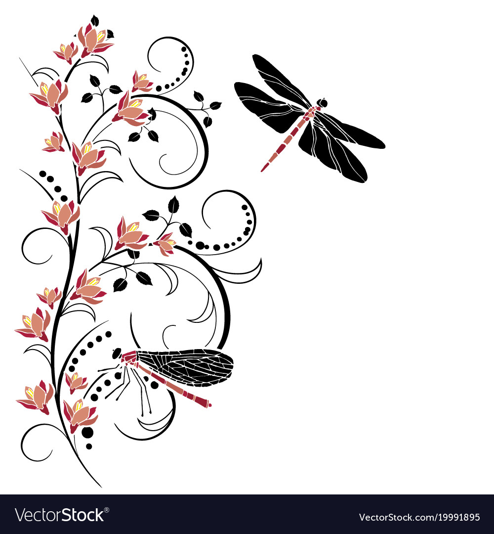 Flowers And Dragonflies 3 Royalty Free Vector Image 4751