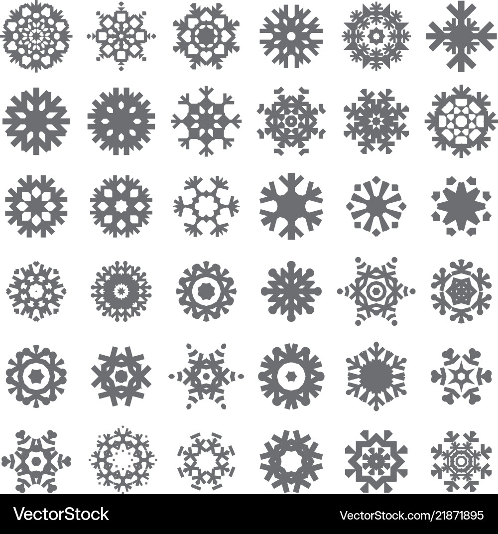 Set of black snowflake icon isolated Royalty Free Vector