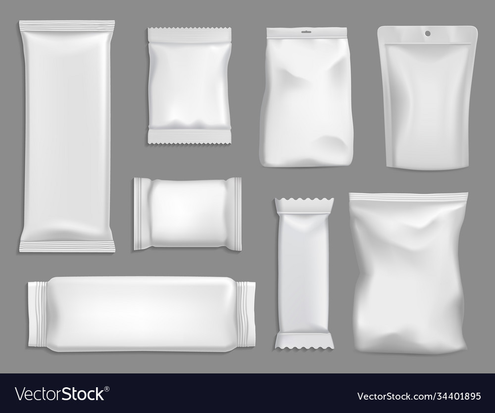 Snack packages mockup sachet or pouch bags Vector Image