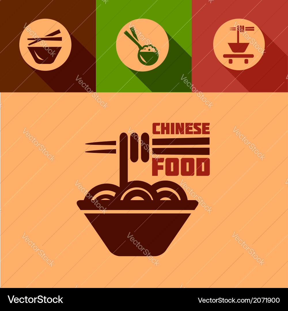 Flat chinese food icons Royalty Free Vector Image