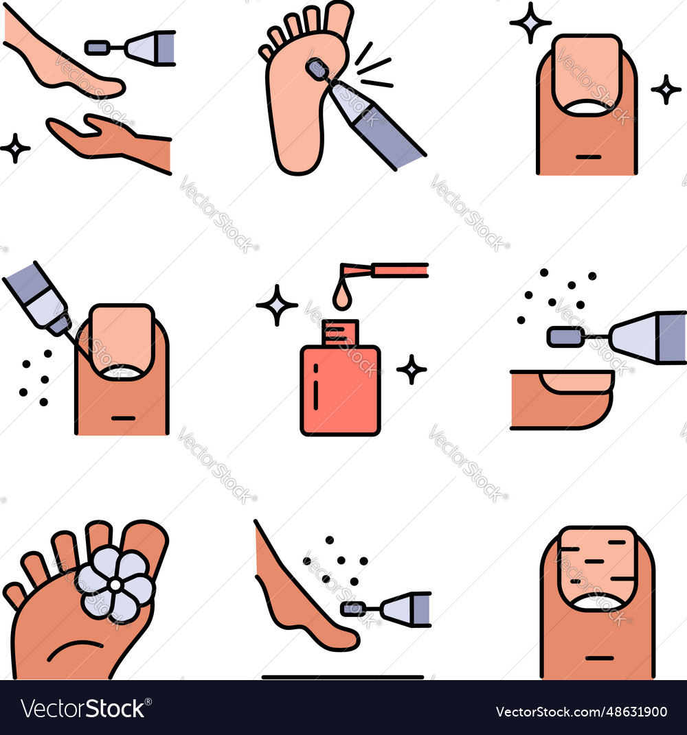 Hardware pedicure color icons set foot care icon Vector Image