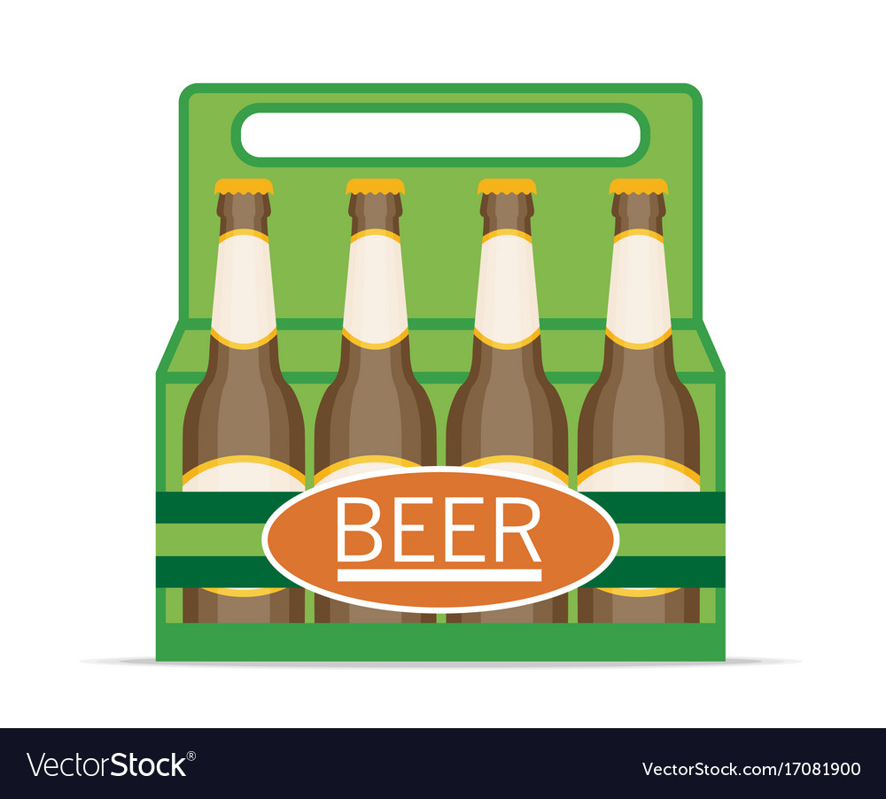 Pack of beer bottles flat style icon Royalty Free Vector