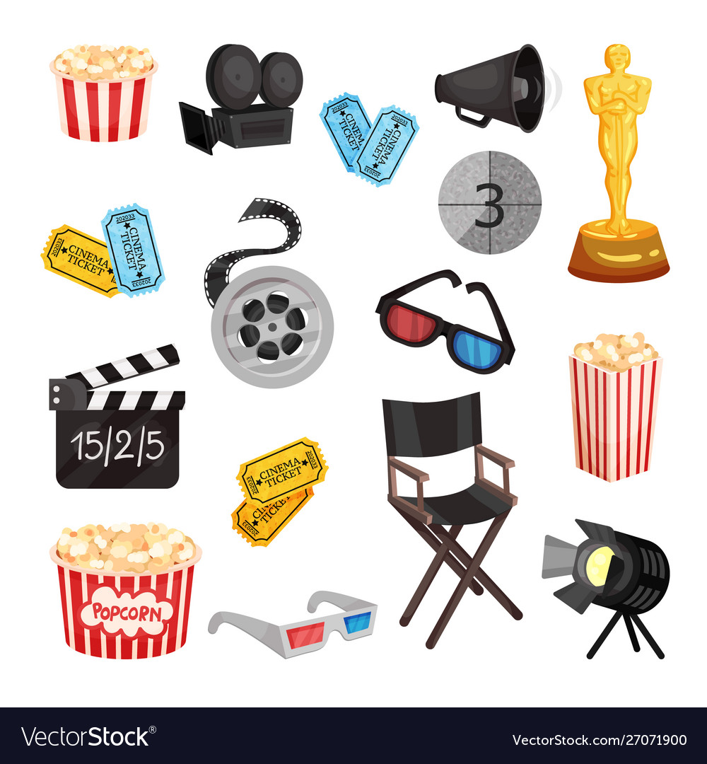 Set movie items on a white Royalty Free Vector Image