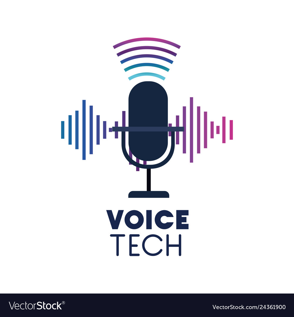 Voice tech label with microphone and sound wave Vector Image