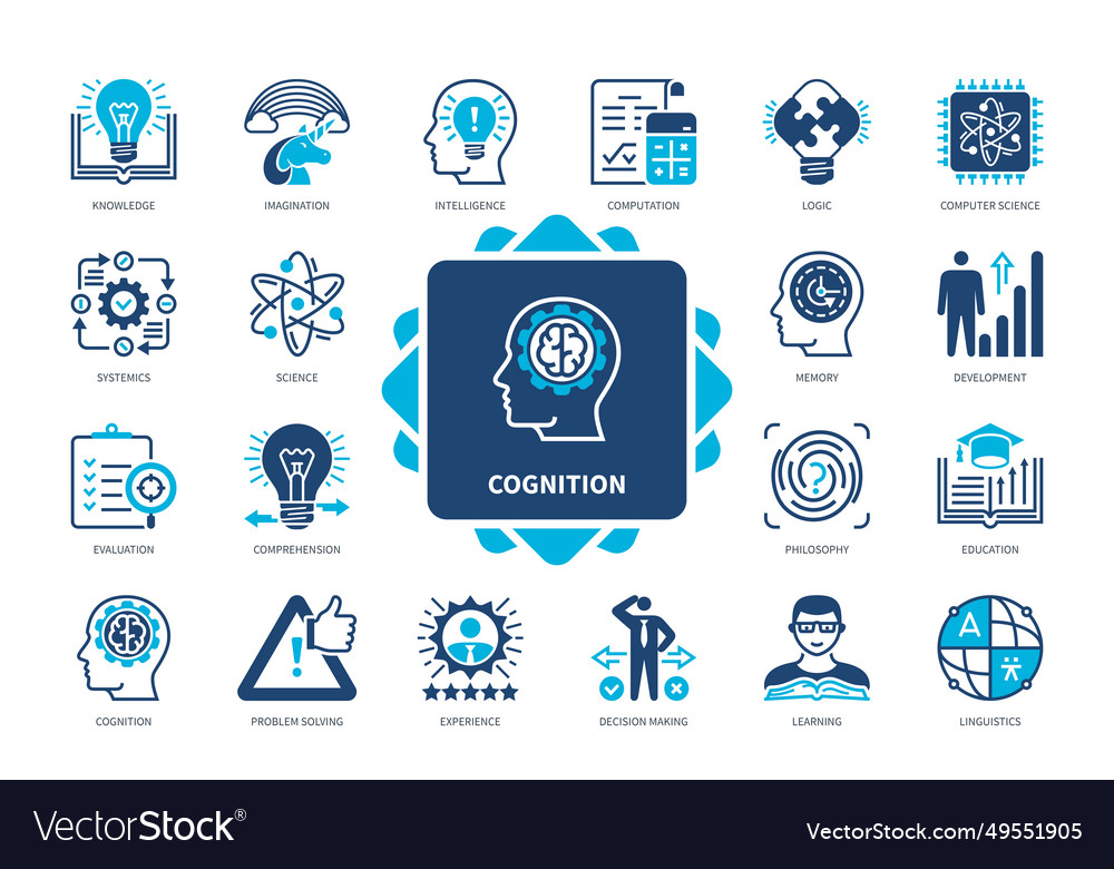 Cognition solid icon set Royalty Free Vector Image