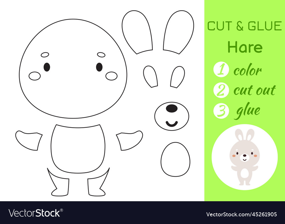 Color cut and glue paper little hare cut Vector Image