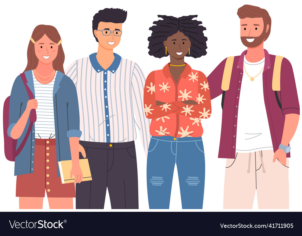 Diverse college university students standing Vector Image