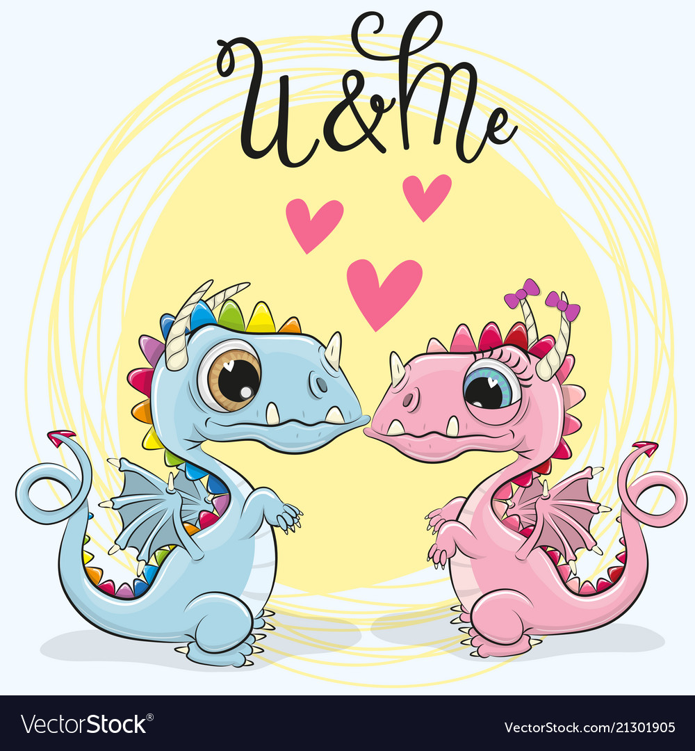 Dragon boy and dragon girl on a yellow background Vector Image