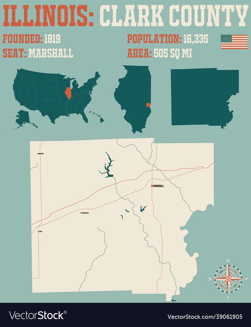 Map Of Clark County In Illinois Royalty Free Vector Image 7938