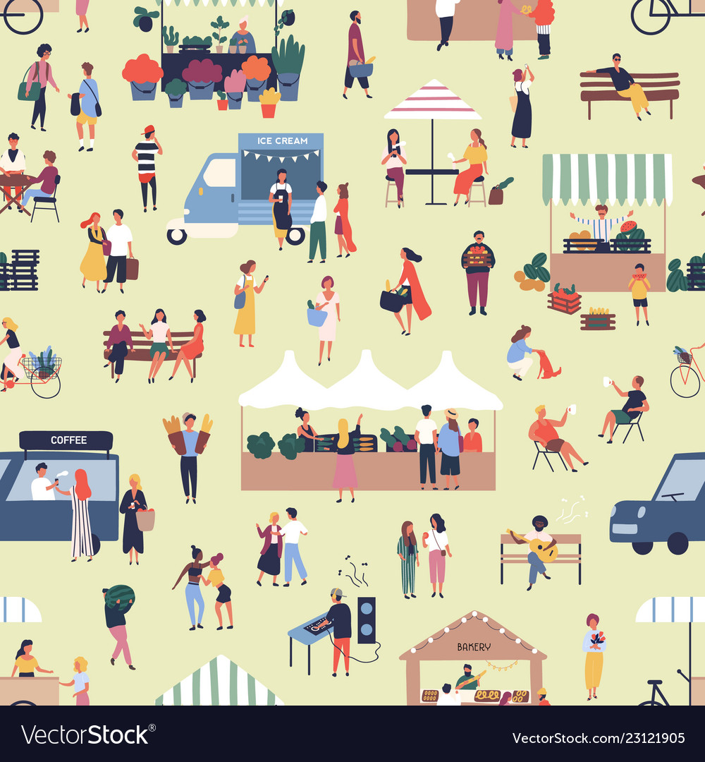 Seamless pattern with people buying and selling Vector Image