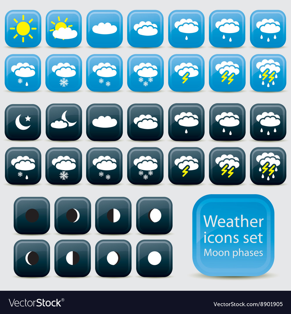 Weather icons on blue background Royalty Free Vector Image