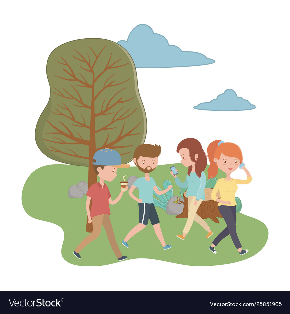 Woman and man cartoons in park design Royalty Free Vector