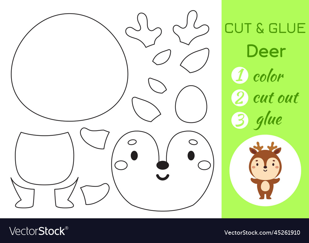 Color cut and glue paper little deer Royalty Free Vector