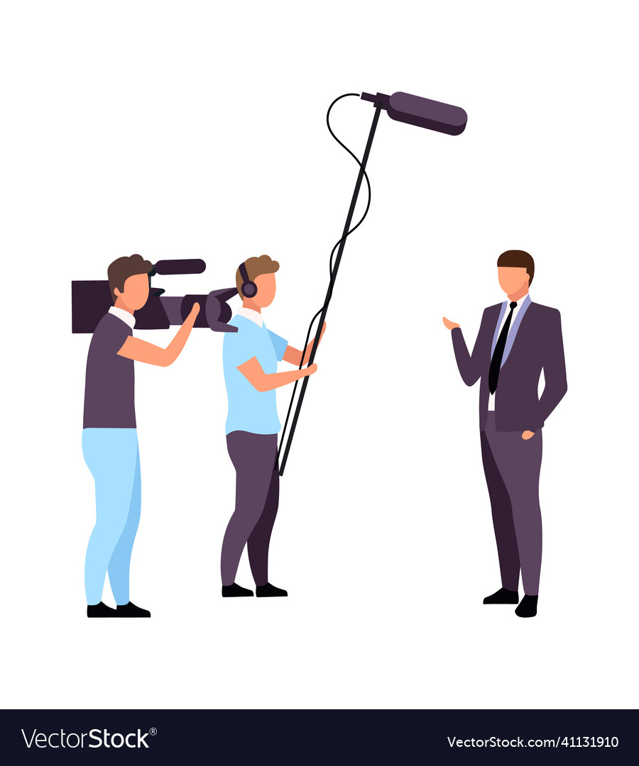 Male reporter with camera team semi flat color Vector Image