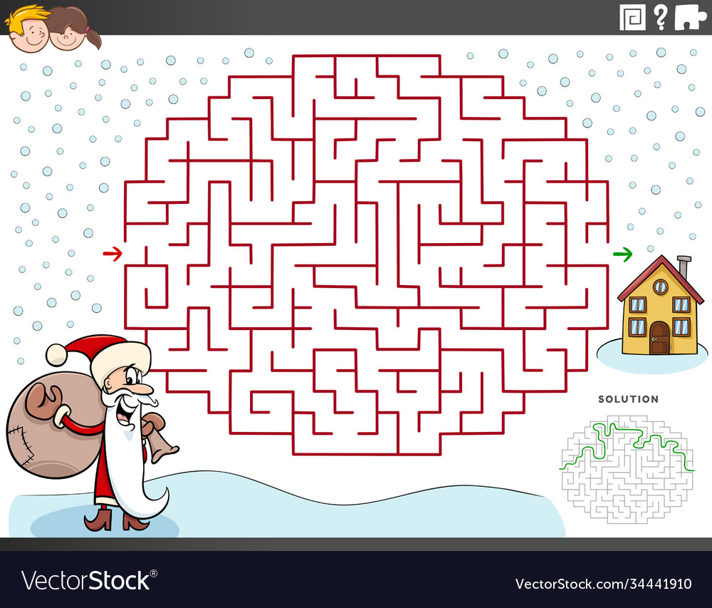 Maze educational game with santa claus Royalty Free Vector