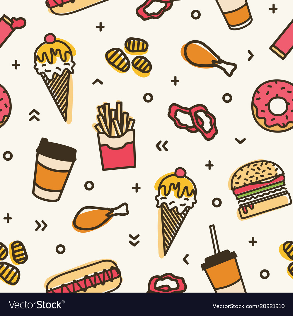 Modern seamless pattern with fast food colorful Vector Image