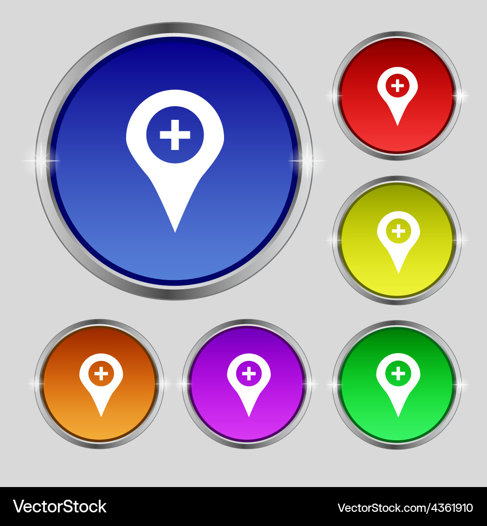 Plus map pointer gps location icon sign round Vector Image