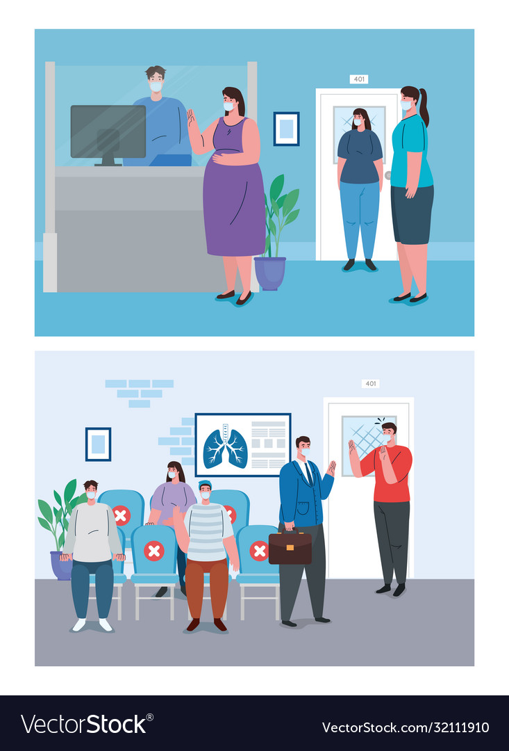 Set scenes distancing social keep distance Vector Image