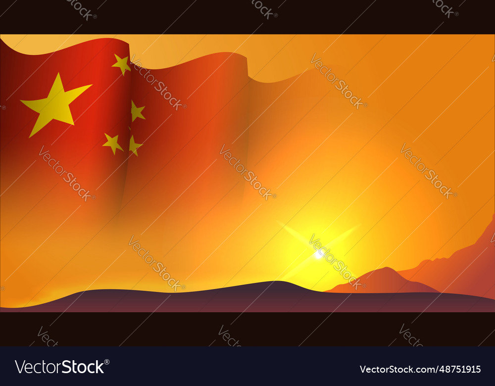 China Waving Flag Background Design On Sunset View China Waving Flag Background Design On Sunset View