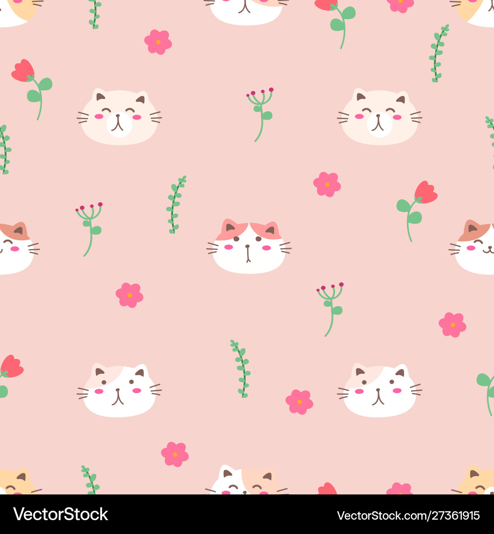 Cute cat seamless pattern background Royalty Free Vector