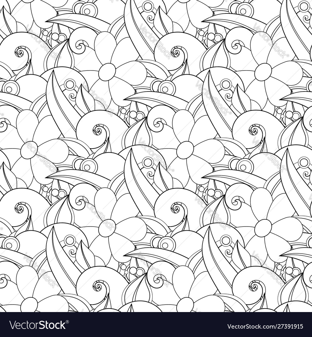 Monochrome seamless pattern with floral motifs Vector Image