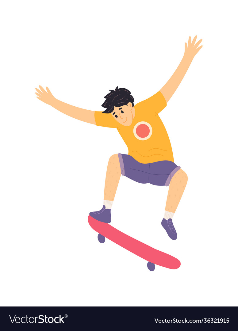 Skater boy doing stunt on skateboard on white Vector Image