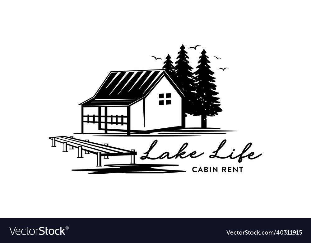 Villa house rent cabin with lake view logo Vector Image