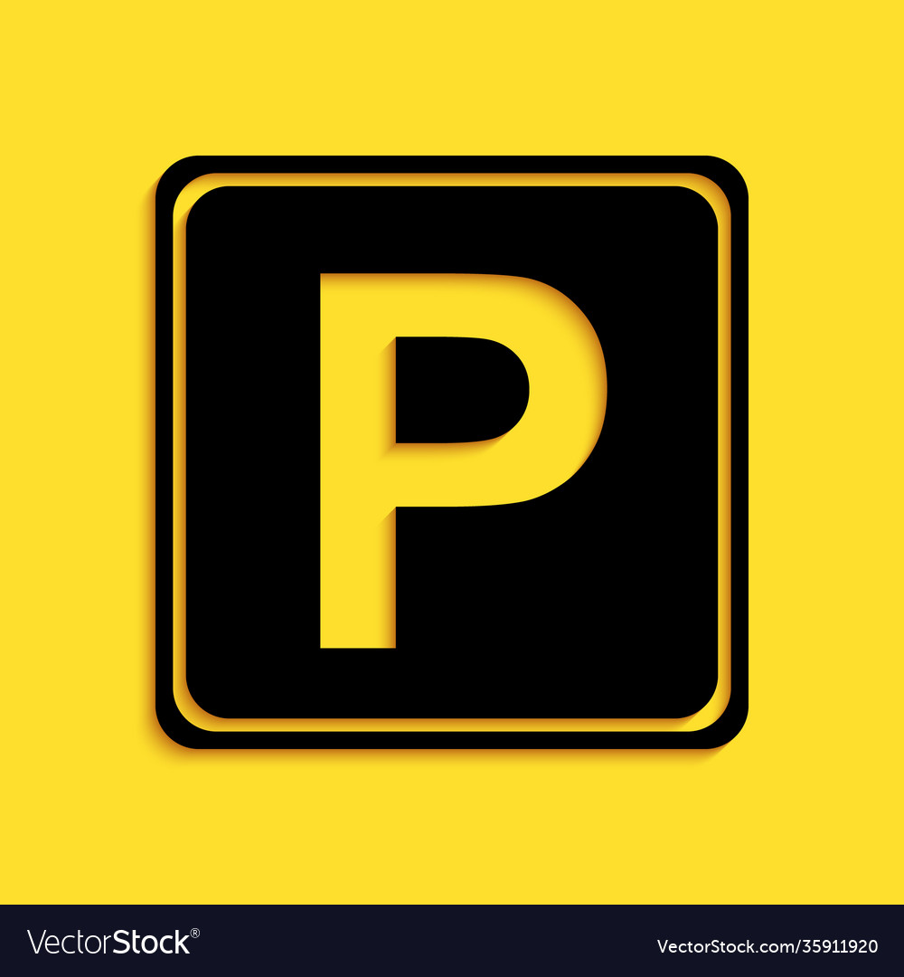Black Parking Sign Icon Isolated On Yellow Vector Image