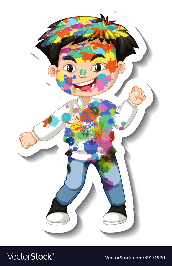 Happy boy with colour on his body sticker Vector Image