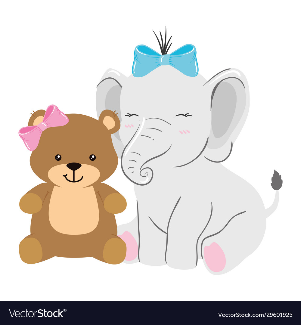 Cute elephant and bear female isolated icon Vector Image