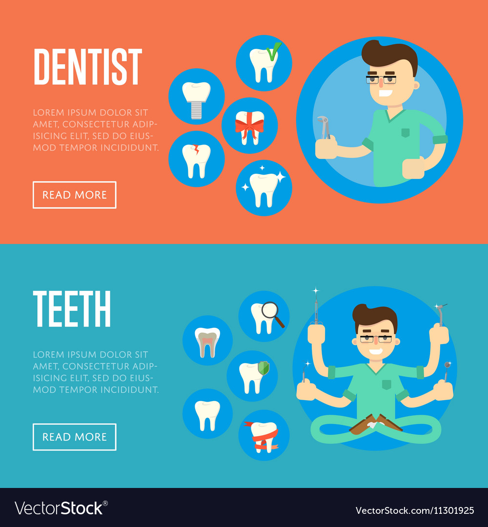 Dental Office Banners With Male Dentist Royalty Free Vector