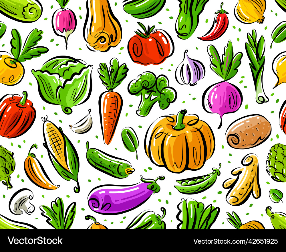 Fresh vegetables seamless pattern vegetarian Vector Image