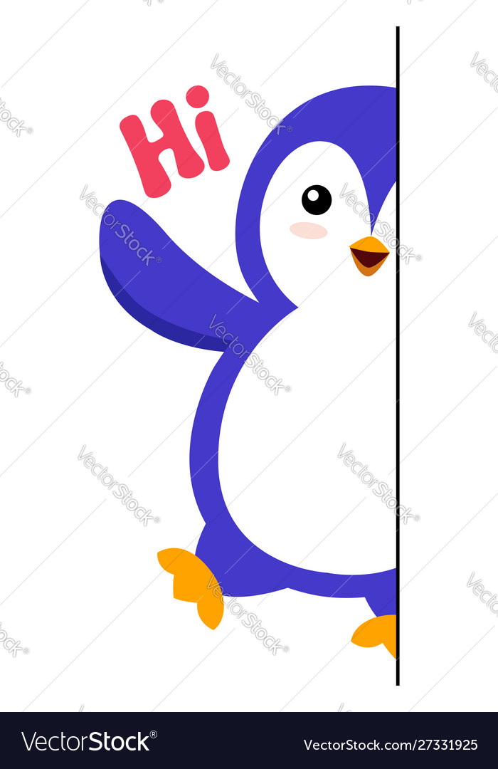 Penguin saying hi on white background Royalty Free Vector