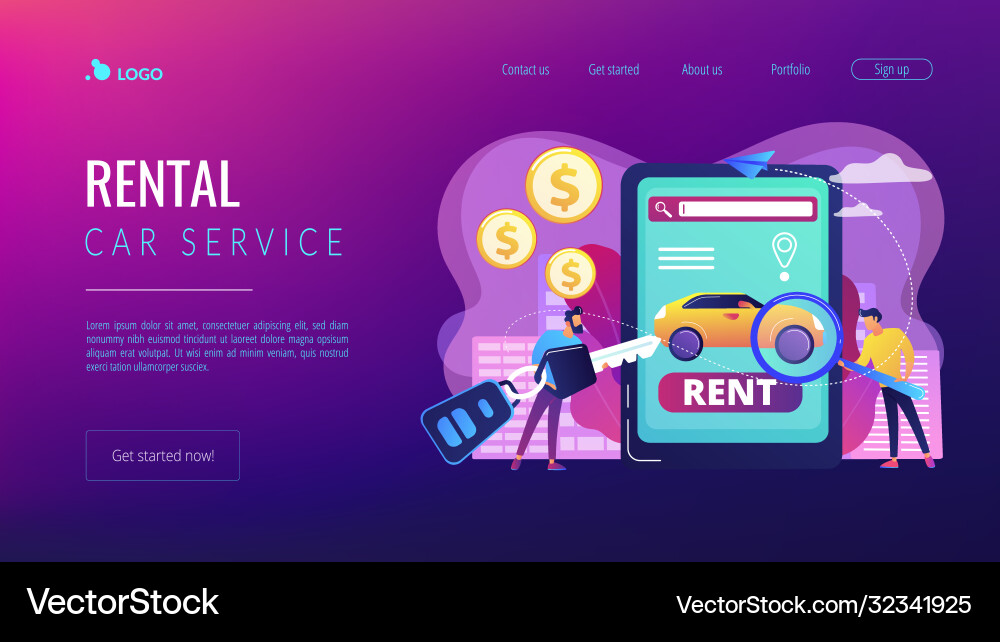 Rental car service concept landing page Royalty Free Vector